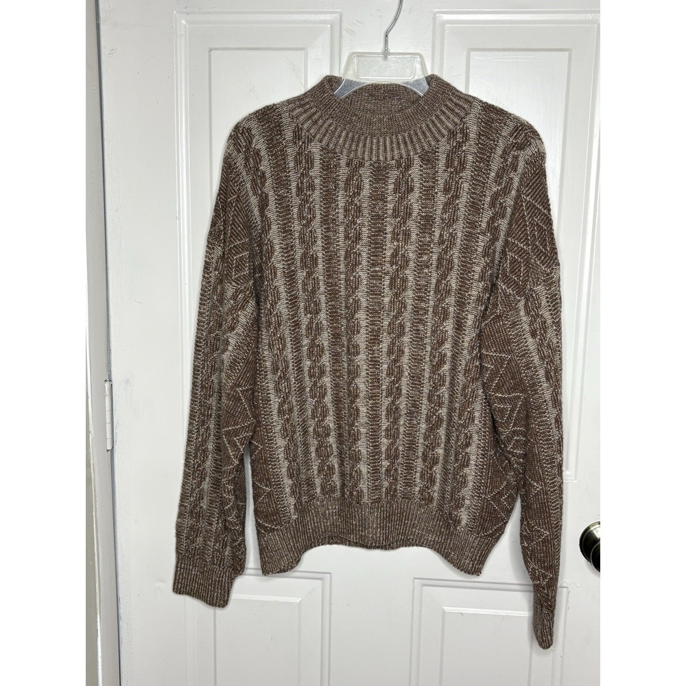 Vtg Mens Large CC HUGHES Crew Neck Sweater Wool Acrylic Pullover Brown ITALY Dad
